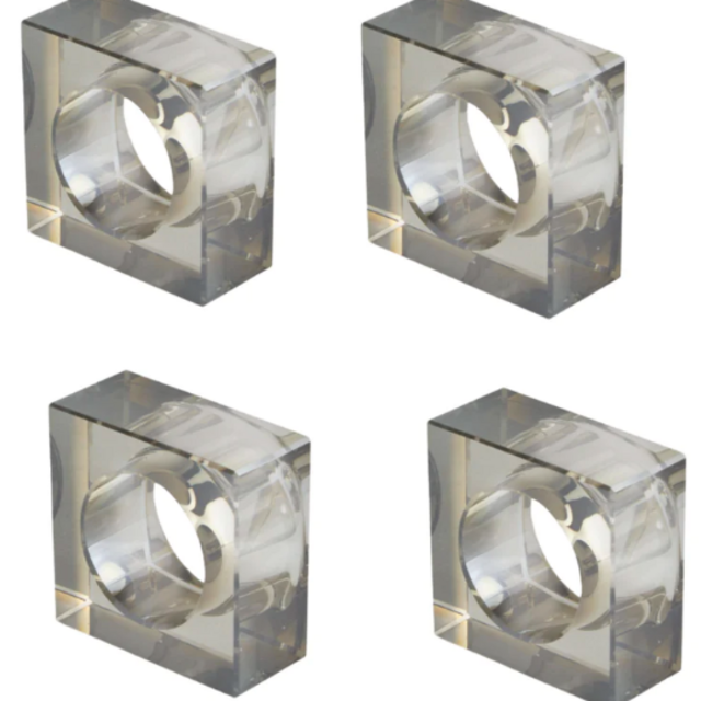 Crystal Cube Napkin Rings Smoke Set of 4