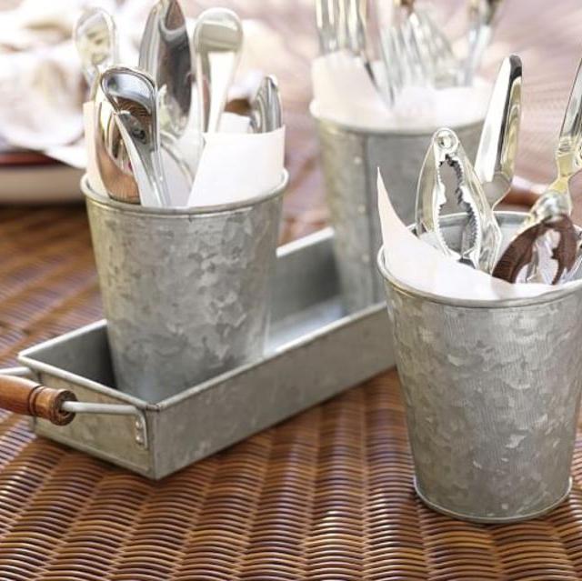 Galvanized Metal Condiment & Tray Set