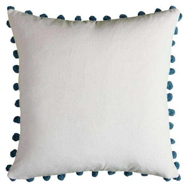Rizzy Home Poms Throw Pillow Ivory/Blue (18 x 18) product details page