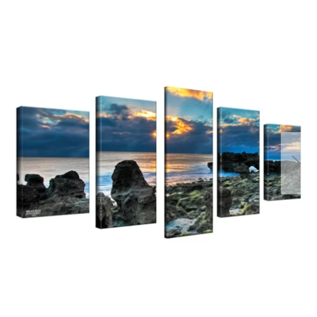 'Sun Rise' 5 Piece Vertical Framed Photographic Print on Canvas In Blue
