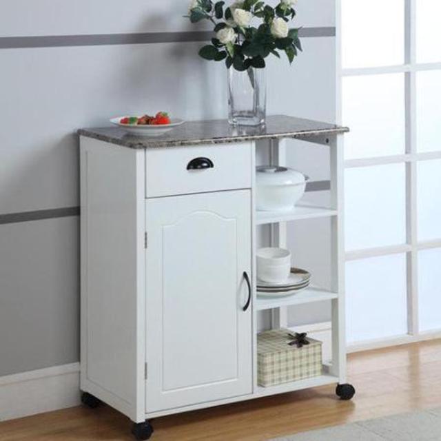 InRoom Designs Kitchen Cart with Marble Laminate Top