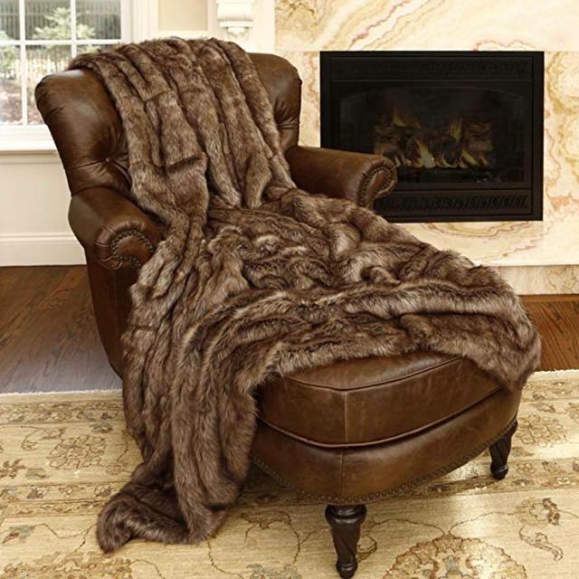 Best Home Fashion Faux Fur Throw - Full Blanket - Coyote - 58"W x 84"L - (1 Throw)