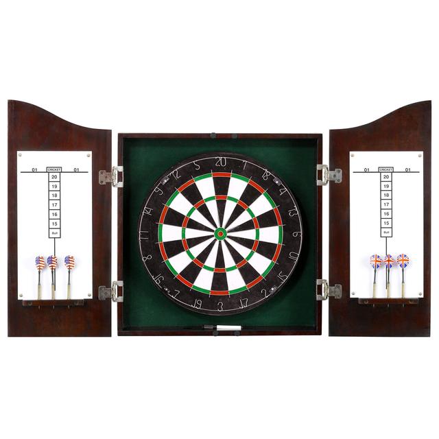 Solid Wood Dartboard and Cabinet Set, Dark Cherry Finish
