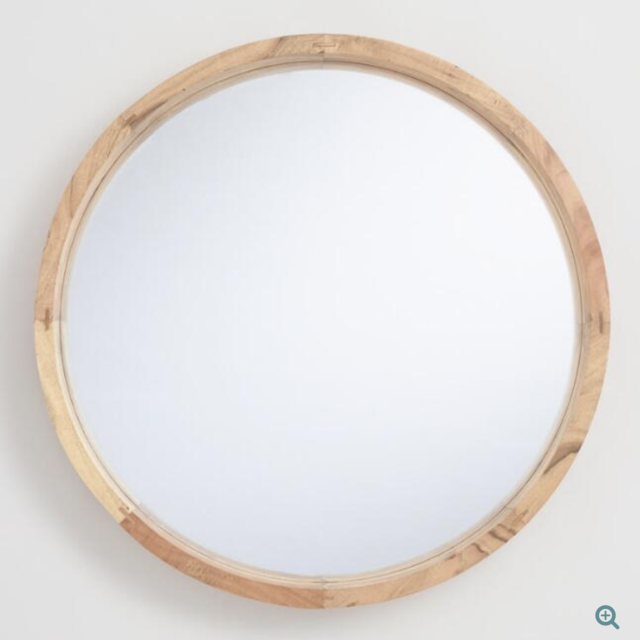 Large Round Natural Wood Wall Mirror