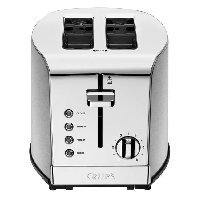 KRUPS KH732D50 2-Slice Toaster, Stainless Steel Toaster, 5 Functions with Cancel, Toasting, Defrost, Reheat and Bagel, Cord Storage, Silver