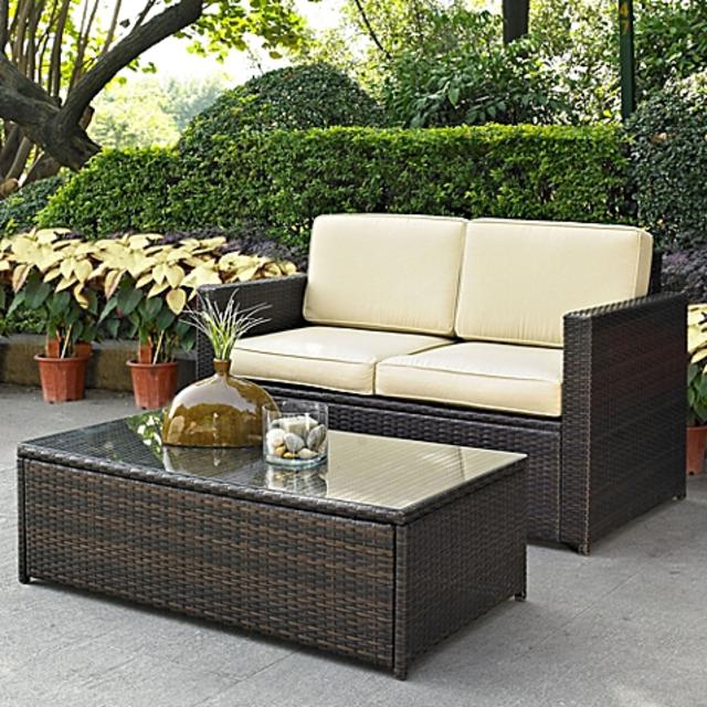 Crosley Palm Harbor 2-Piece Outdoor Wicker Loveseat Set in Brown