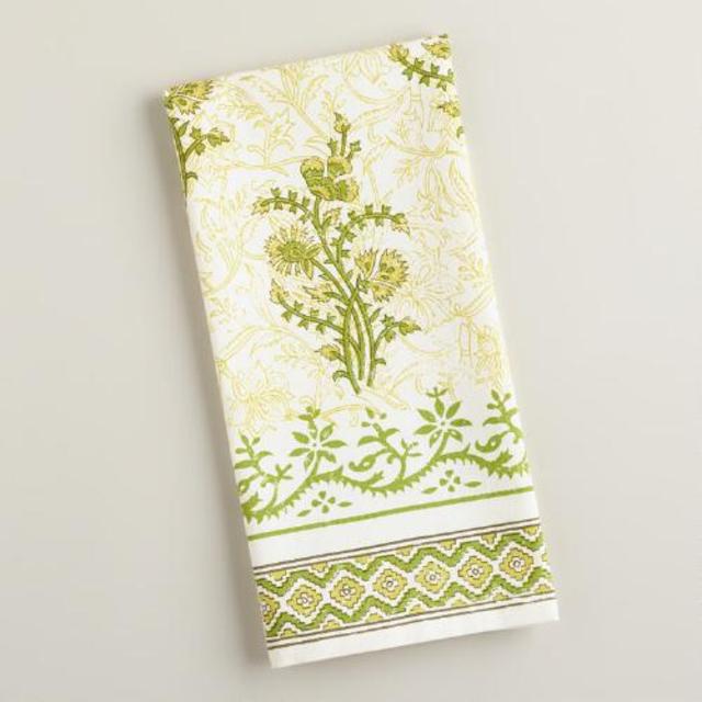 Green Block Print Kitchen Towel