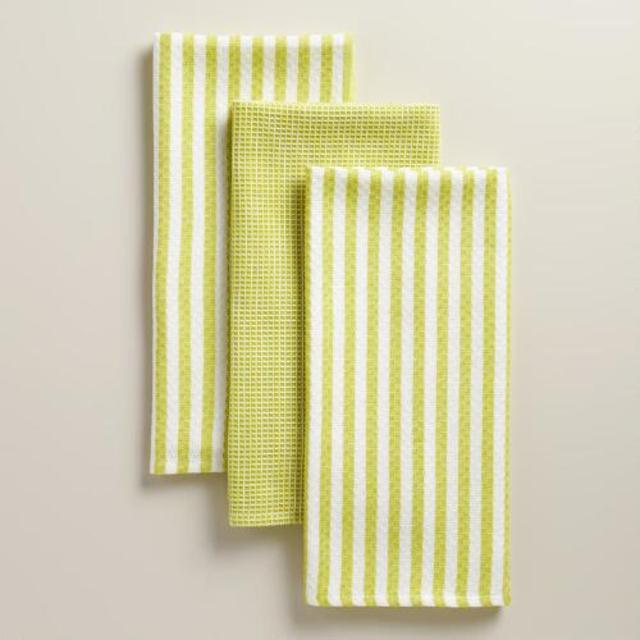 Oasis Green Waffle Weave Kitchen Towels, Set of 3