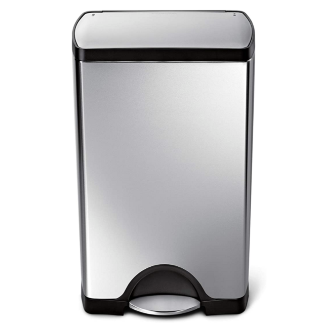 simplehuman 38 Liter / 10 Gallon Stainless Steel Rectangular Kitchen Step Trash Can, Brushed Stainless Steel