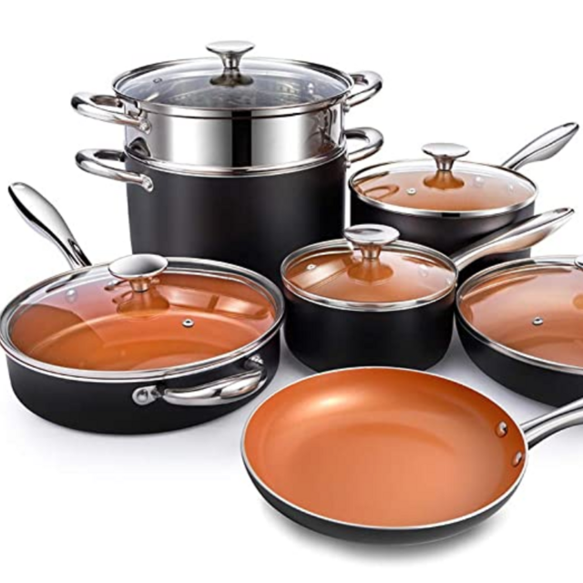 MICHELANGELO Copper Pots and Pans Set Nonstick 12 Piece, Ultra Nonstick Copper Cookware Set with Ceramic Titanium Coating, Ceramic Pots and Pans Set Nonstick, Ceramic Cookware Set, OVEN Safe - 12 Pcs