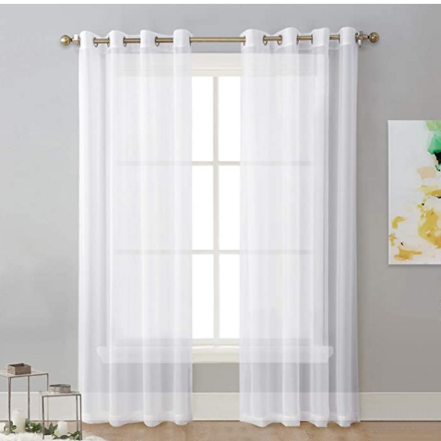 NICETOWN Sheer Curtain Panels Bedroom - Home Decoration Solid Voile Panels with Ring Top (2-Pack, 54 Wide x 84 inch Long, White)