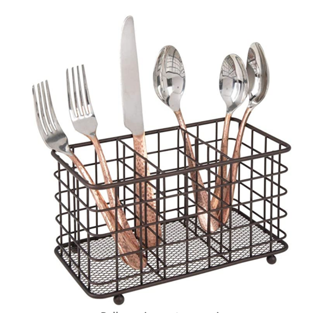 mDesign Farmhouse Modern Metal Wire Cutlery and Utensil Storage Organizer Bin for Kitchen, Pantry, Table and Countertop - Utensil Caddy Holds Forks, Knives, Spoons, Napkins - 3 Sections - Bronze