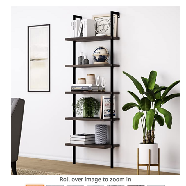 Nathan James Theo 5-Shelf Wood Ladder Bookcase with Metal Frame, Warm Walnut/Black