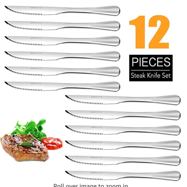 Steak Knives, Elegant Life 12-Piece Stainless Steel Steak Knife Kitchen Premium Dinner Knives, Professional Serrated Steak Knives for Multipurpose,9 Inches