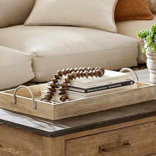 Rectangular White Wash Wood Tray