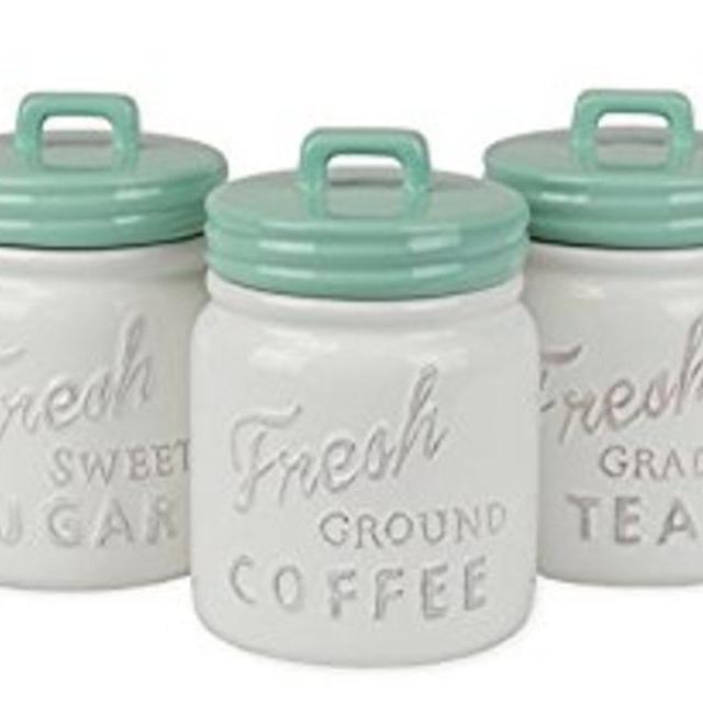 DII Everyday Classic Kitchen Design, 3-Piece Ceramic Canisters With Lid For Sugar, Coffee, & Tea - Aqua