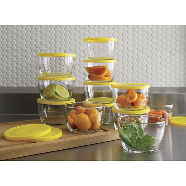 Set of 12 16-oz. Bowls with Yellow Lids