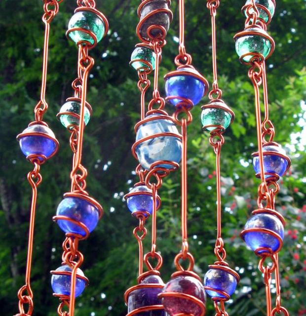 Rainbow Chakra Suncatcher with Copper Wire Wrapped Glass Marble Prisms, Metaphysical, Home Decor, Garden Decor