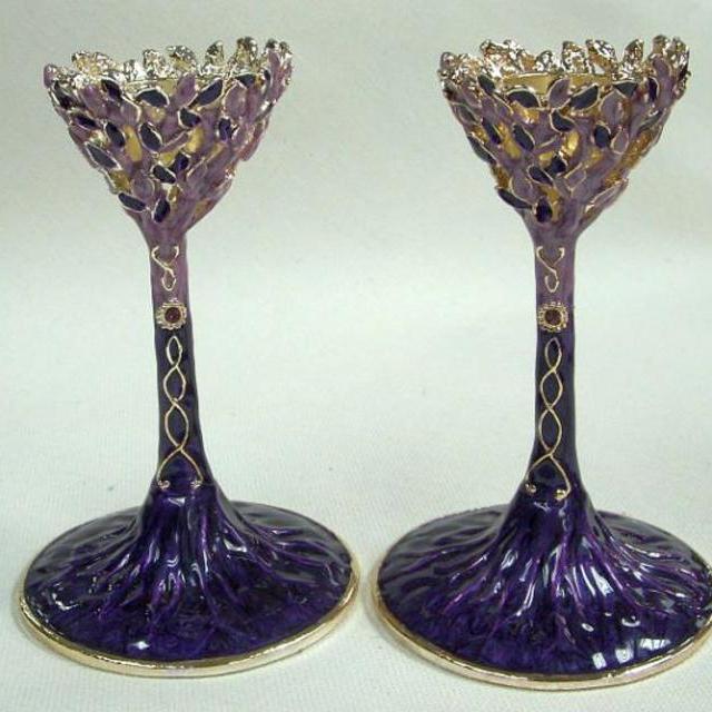 Two Toned Purple Tree of Life Candlesticks
