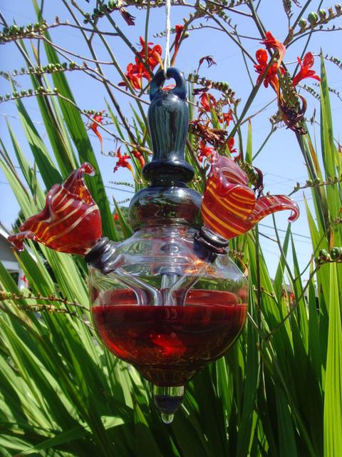 Hummingbird Feeder- Hand Blown Glass (3 feeding spouts)