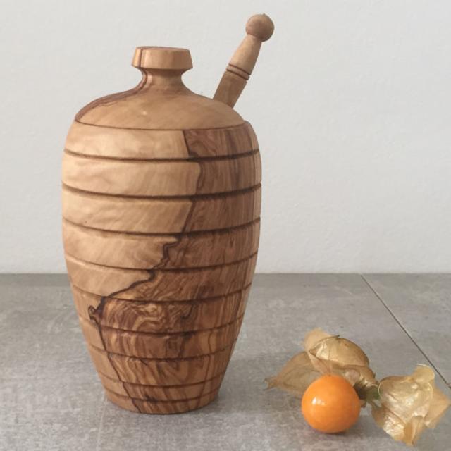 Olive Wood Honey Pot, Rustic Pot, Olive Wood Jaar, Honey Dipper, Rustic Gift, Natural Kitchen