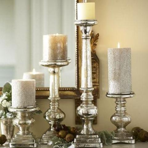 Antique Mercury Glass Pillar Holders