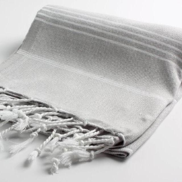 Cacala 100% Cotton Pestemal Turkish Bath Towel, 37 x 70", Silver Grey