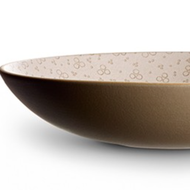 Alabama Chanin Etched Shallow Salad Bowl in Cocoa Rosebud