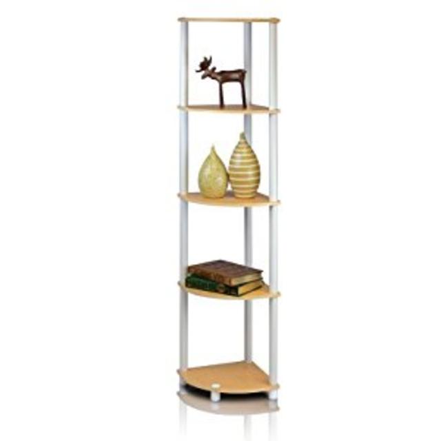 Furinno 99811BE/WH Turn-n-Tube 5-Tier Corner Shelf, Beech/White