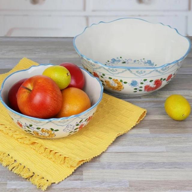 Gibson Elite Anaya Hand Painted 2 Piece Serving Bowl Set