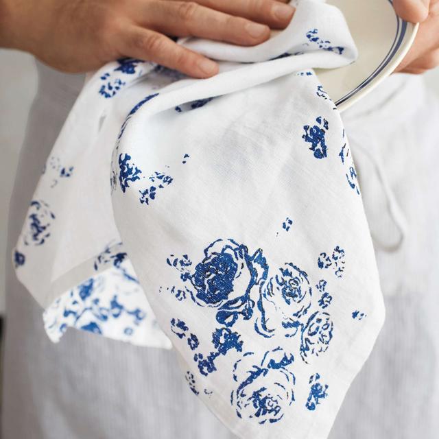 Rose-Print Linen Kitchen Towel