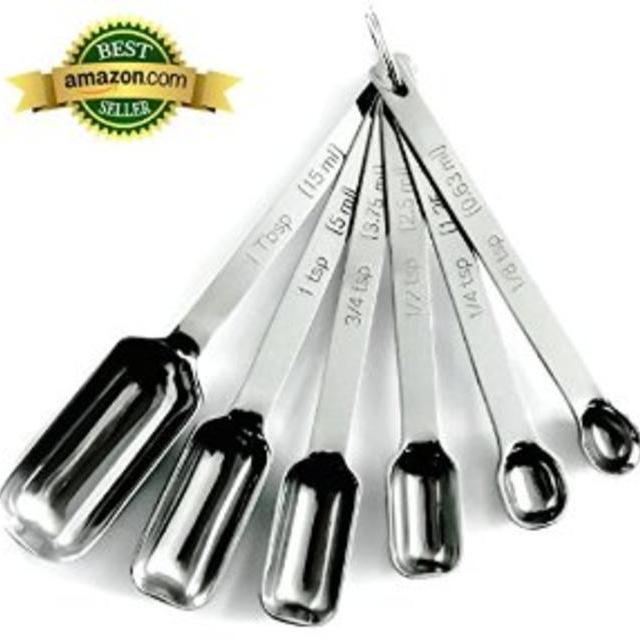Narrow Stainless Steel Measuring Spoons, 6 piece set, Chef Quality and Commercial Durability - Koem by CEK Choice