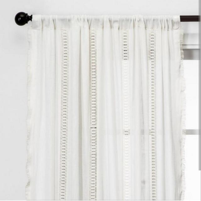 1pc 42"x84" Light Filtering Lace Trim Curtain Panel Sour Cream - Opalhouse™