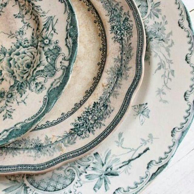Antique Green & White China