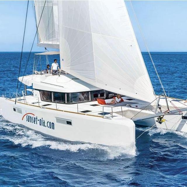 Catamaran around Santorini