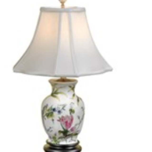 PORCELAIN VASE LAMP WITH BIRDS & LILIES