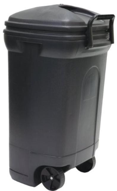 United Solutions TB0010 Rough and Rugged Rectangular 34 Gallon Wheeled Black Outdoor Trash Can with Hook&Lock Handle-Thirty Four Gallon Garbage Can with Locking Handles
