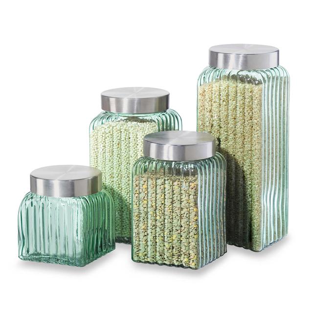 Oggi™ Ribbed Glass 4-Piece Canister Set in Green