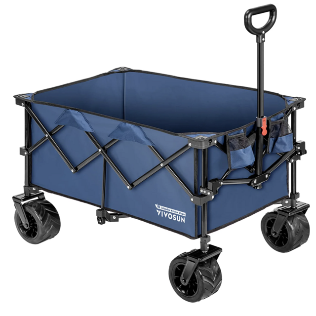 VIVOSUN Folding Collapsible Wagon Utility Outdoor Camping Beach Cart with Universal Wide Wheels & Adjustable Handle, Blue