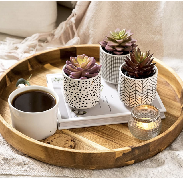 Kurrajong Farmhouse Round Wooden Serving Tray | Ottoman Tray 15.7" | Round Coffee Table Tray | Decorator Tray | Serving Tray Round | Round Wooden Tray | Round Wood Tray | Round Tray