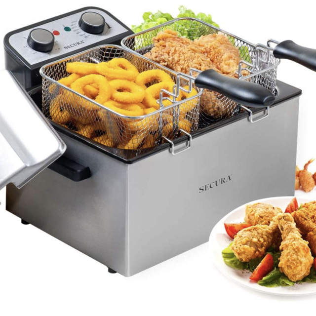 Secura Electric Deep Fryer 1800W-Watt Large 4.0L/4.2Qt Professional Grade Stainless Steel with Triple Basket and Timer,Gray