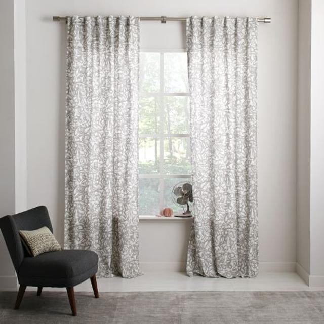 Cotton Canvas Graffiti Print Curtain, Platinum, 48"x96"