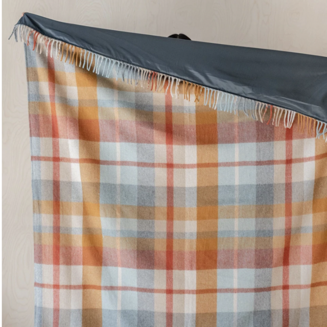 Recycled Wool Waterproof Picnic Blanket in Patchwork Check