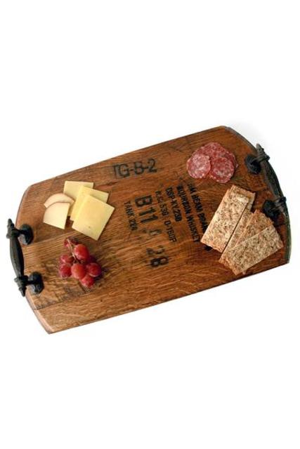 Handmade Bourbon Barrel Serving Tray With Rustic Iron Handles