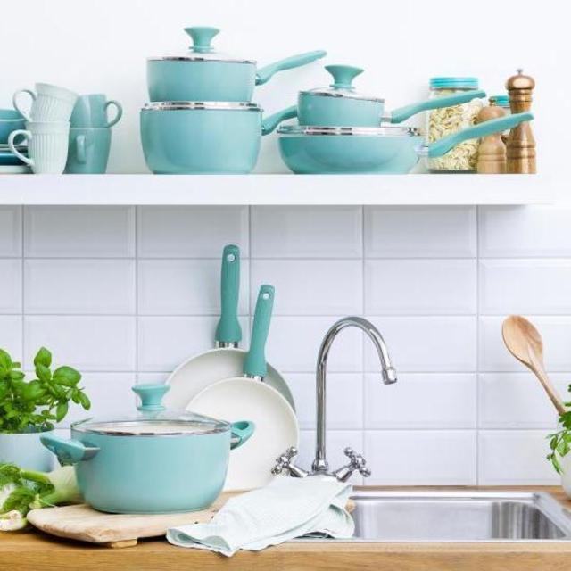 Rio Ceramic Non-Stick 12-Piece Cookware Set, Turquoise