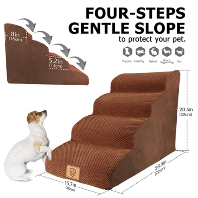 Topmart High Density Foam Dog Steps 4 Tiers,Extra Wide Deep Pet Steps,Non-Slip Pet Stairs,Dog Ramp for Bed,Soft Foam Dog Ladder,Best for Older Dogs Injured,Older Pets,Cats with Joint Pain