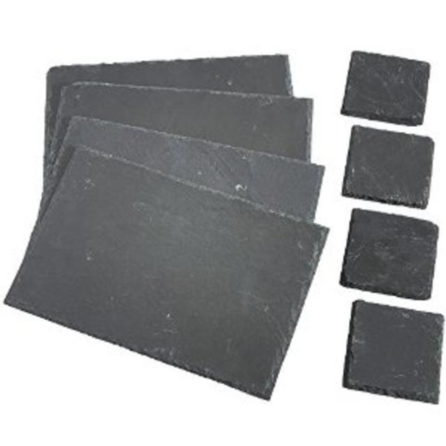 VonShef 8 Piece Set 4 x Placemats, 4 x Coasters, Natural Slate