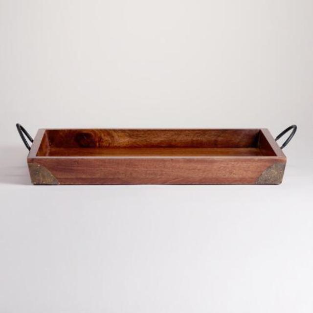 Rectangular Wood and Metal Embossed Tray