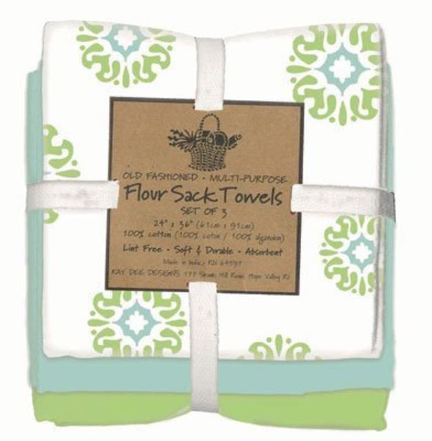 Kay Dee Designs Café Express Collection Medallion Flour Sack Cotton Towels, 26-Inch by 26-Inch, Meadow, Set of 3