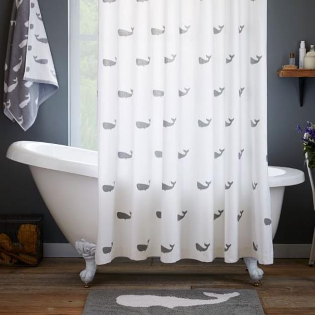 Whale Shower Curtain - Feather Gray
